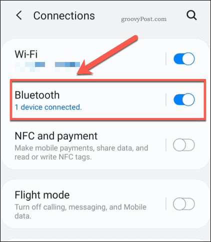 Menú de configuración de Bluetooth de Android