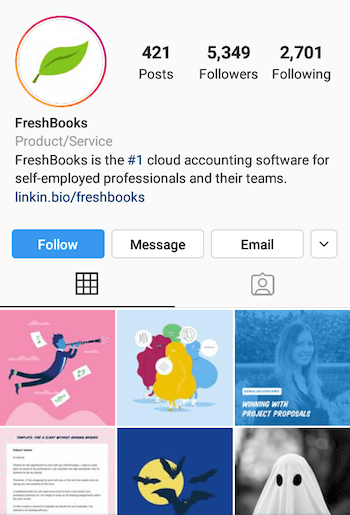 ejemplo de biografía empresarial de Instagram con un logro