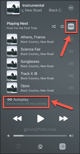 icono de reproducción automática de Apple Music activado