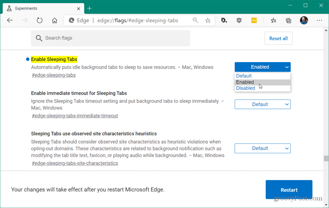 Cómo habilitar las pestañas para dormir en Microsoft Edge