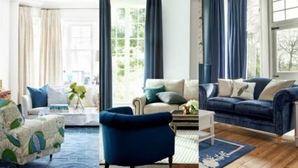 ¿Cómo hacer decoraciones de sofá azul marino y azul?