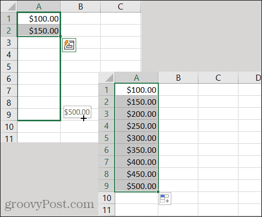 Patrón de moneda de Autocompletar de Excel
