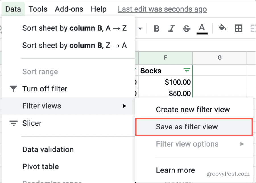 Guardar como vista de filtro en Google Sheets