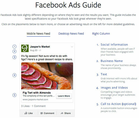 especificaciones de anuncios móviles de Facebook