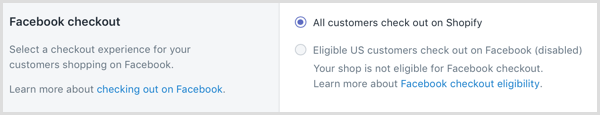 En Shopify, seleccione una experiencia de pago para sus clientes que compran en Facebook.