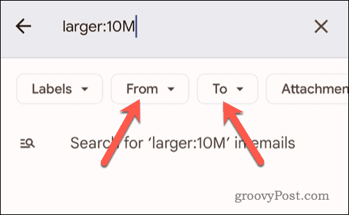 Configuración de criterios de búsqueda adicionales para una búsqueda en Gmail en dispositivos móviles