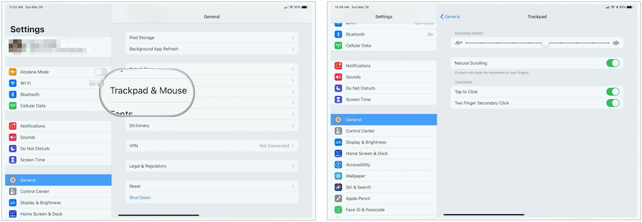 Configuración del iPad trackpad