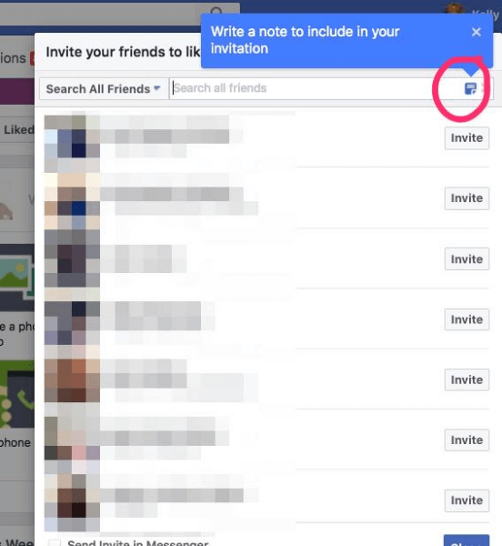 Facebook agregó la opción de incluir una nota personalizada con invitaciones para dar me gusta a una página.