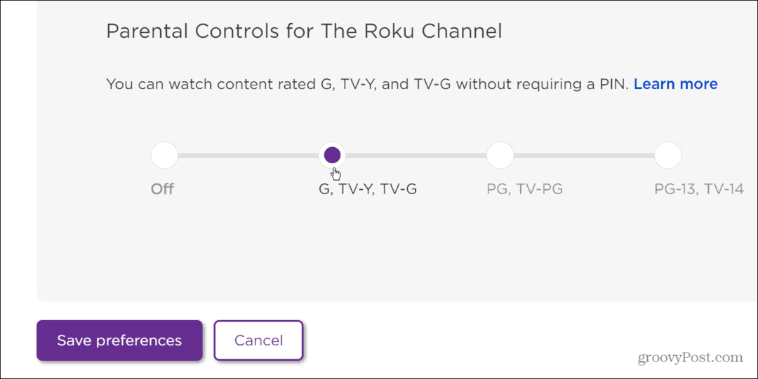 Controles parentales de Roku para el canal de YouTube