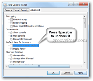 desactivar Internet Explorer Java
