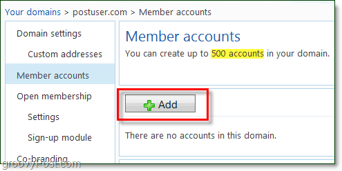 agregue cuentas de miembros a su correo electrónico de dominio de Windows Live