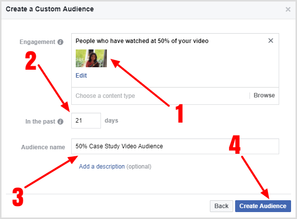 Haga clic en el botón Crear audiencia para terminar de crear su audiencia personalizada.