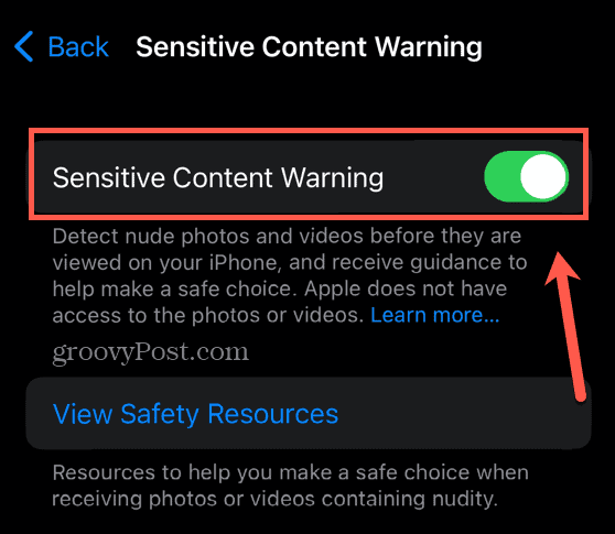 Activar la advertencia de contenido confidencial de iOS