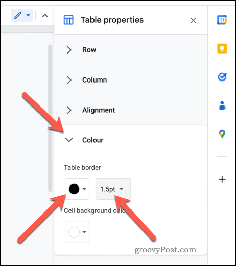 Establecer propiedades de borde de tabla en Google Docs