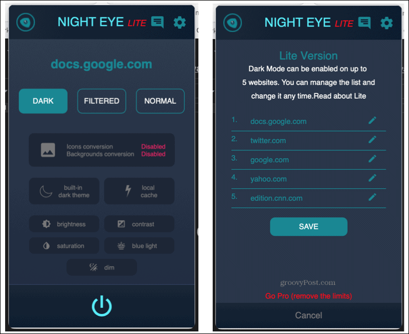 Extensión Night Eye en Safari