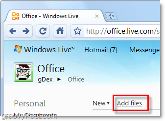 agregar archivos a skydrive a través de Office Live