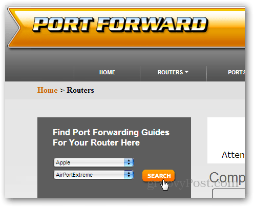 encontrar una guía de enrutador en portforward.com