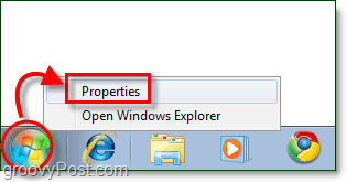 propiedades del menú de inicio en Windows 7