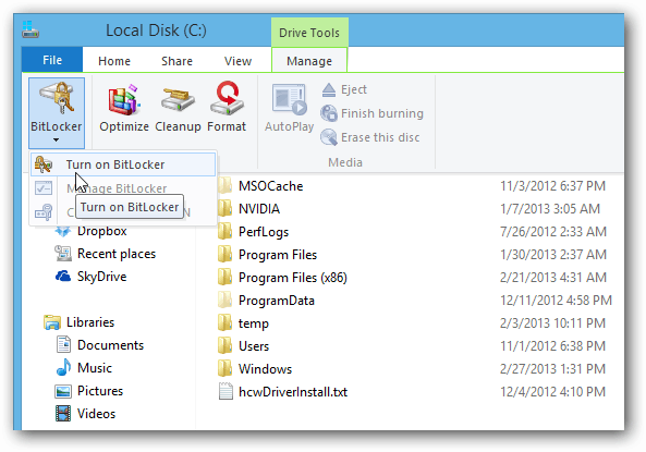 Cinta del Explorador de archivos BitLocker