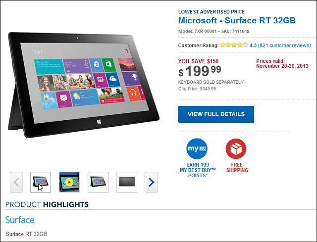 Oferta del viernes negro de Best Buy: Microsoft Surface RT 32GB $ 199