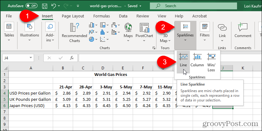 Seleccione el tipo de minigráfico de Excel