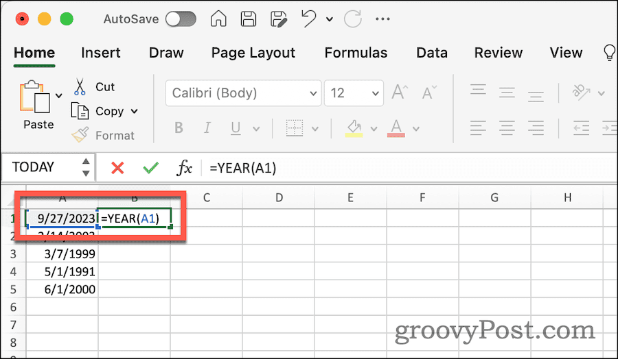 Uso de la función AÑO para extraer el año de una fecha en Excel