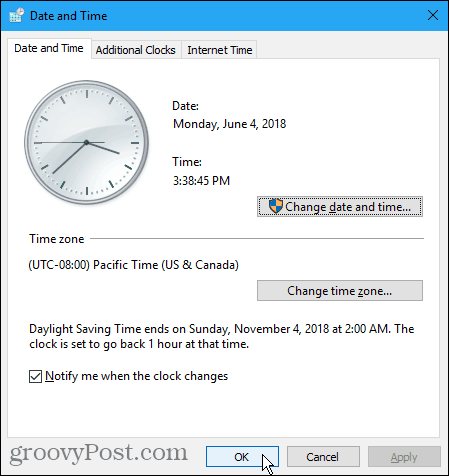 Cuadro de diálogo de fecha y hora en Windows