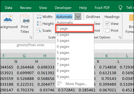 Opciones de escala de impresión de página en Excel