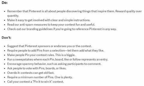 reglas del concurso de Pinterest