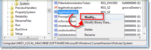 modifique el texto de aviso legal para crear un mensaje de inicio de Windows 7