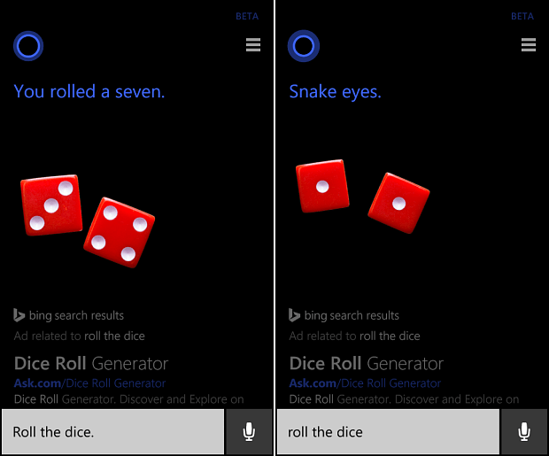 Lanza una moneda o tira los dados con Cortana en Windows Phone 8.1
