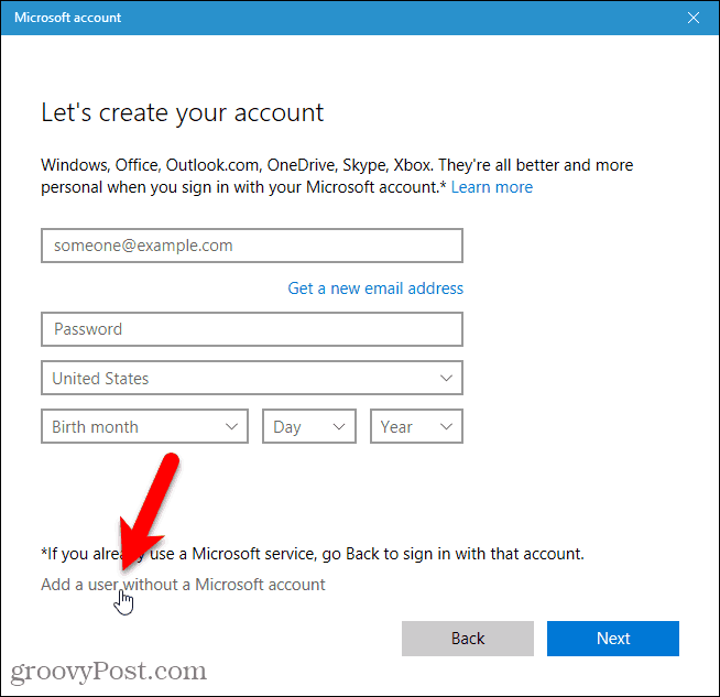 Agregar un usuario sin una cuenta de Microsoft