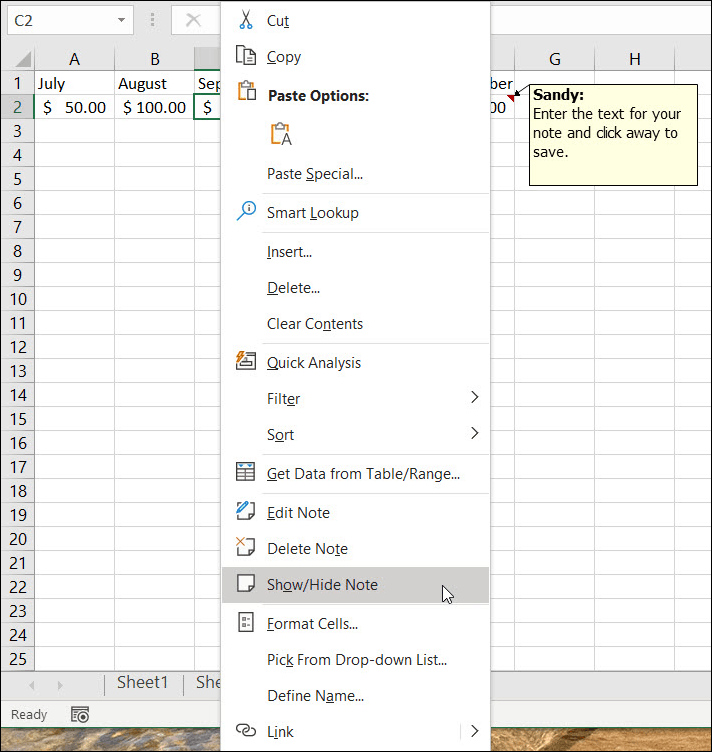 Mostrar u ocultar notas en Excel