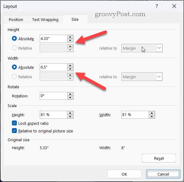 Configuración de la posición de la imagen para imágenes de Word