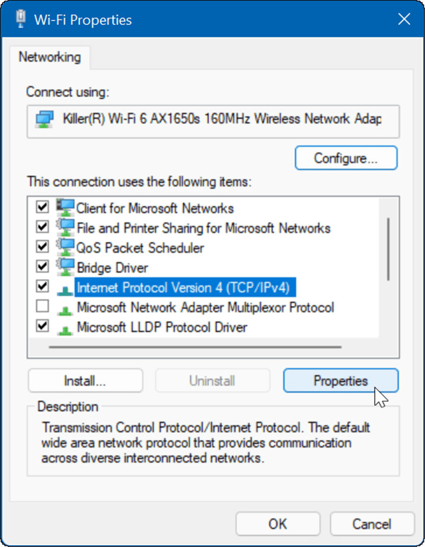 Las propiedades de Wi-Fi corrigen Internet lento en Windows 11