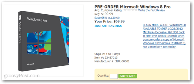 Compre Windows 8 Pro por $ 40 en Amazon (DVD-ROM, $ 69.99 más $ 30 de crédito de Amazon)