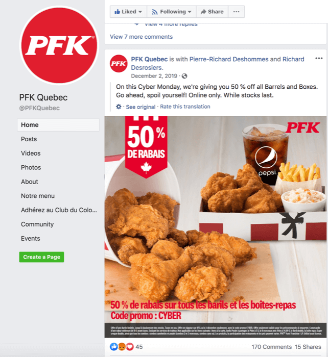 Página de Facebook de PFK