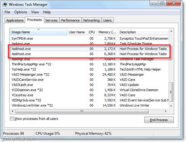 ver taskhost.exe y svchost.exe en el administrador de tareas