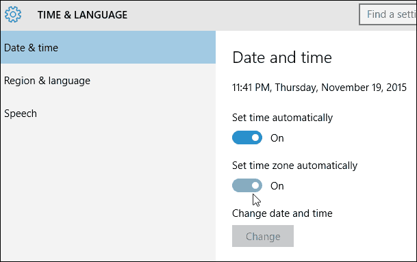 Establecer zona horaria automáticamente Windows 10