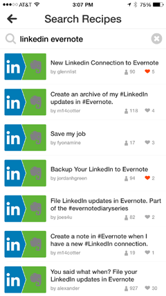 recetas de evernote y linkedin en ifttt