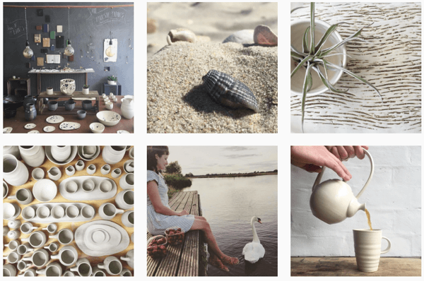 Illyria Pottery utiliza un filtro para crear un feed de Instagram coherente.