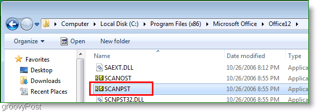 Captura de pantalla: Outlook 2007 ScanPST