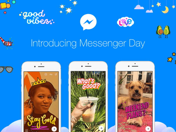 Facebook lanzó Messenger Day, una nueva forma para que los usuarios compartan fotos y videos a medida que ocurren en la aplicación Messenger independiente.