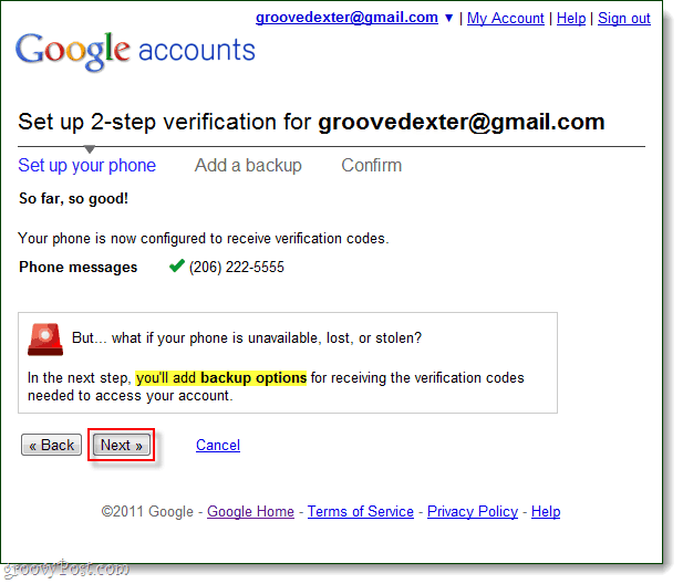 agregar opciones de respaldo de verificación de Google en dos pasos