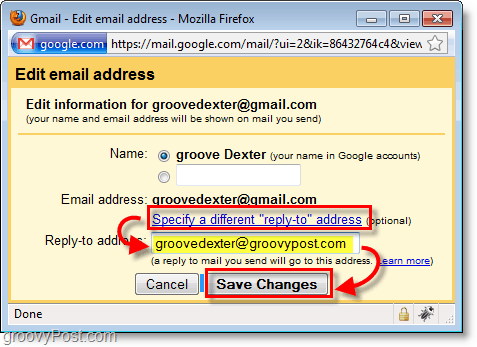 haga clic en especificar respuesta diferente y luego escriba la dirección de correo electrónico de respuesta que desee.