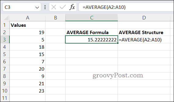Ejemplo de fórmula PROMEDIO en Excel