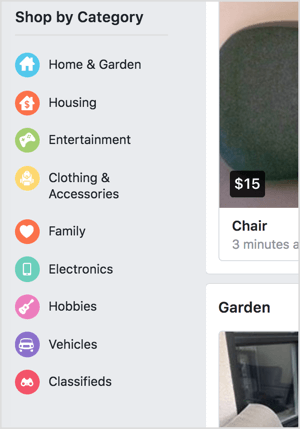 Facebook Marketplace te permite comprar por categoría.