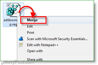 Captura de pantalla de Windows 7: fusionar la corrección de clave de registro