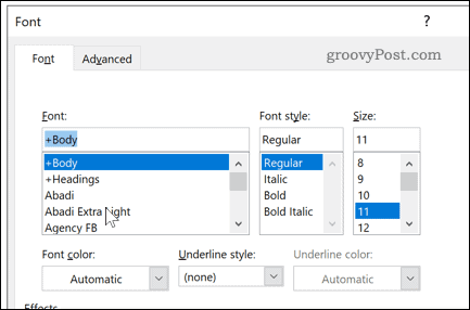 Configuración de fuente en Word