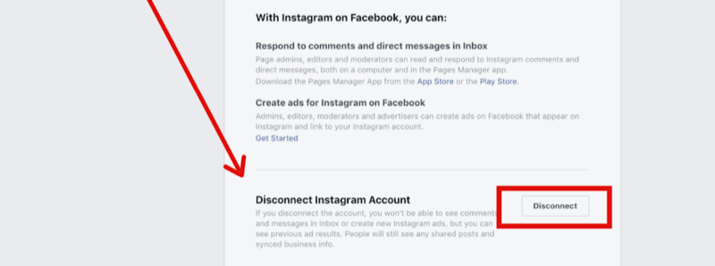 paso 2 para desconectar la cuenta de Instagram en la configuración de la página de Facebook